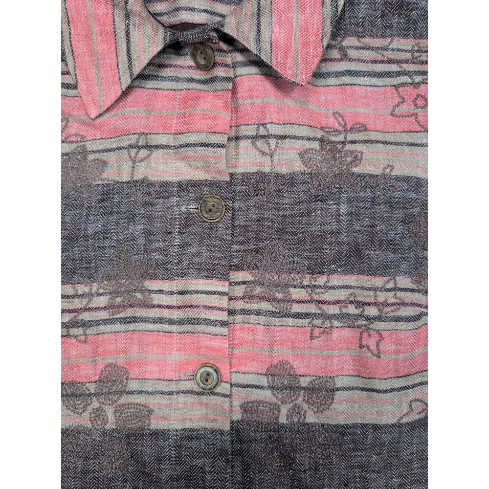 Christopher & Banks Shirt Womens M Linen Button Up Floral Embroidery Preppy - Picture 10 of 12